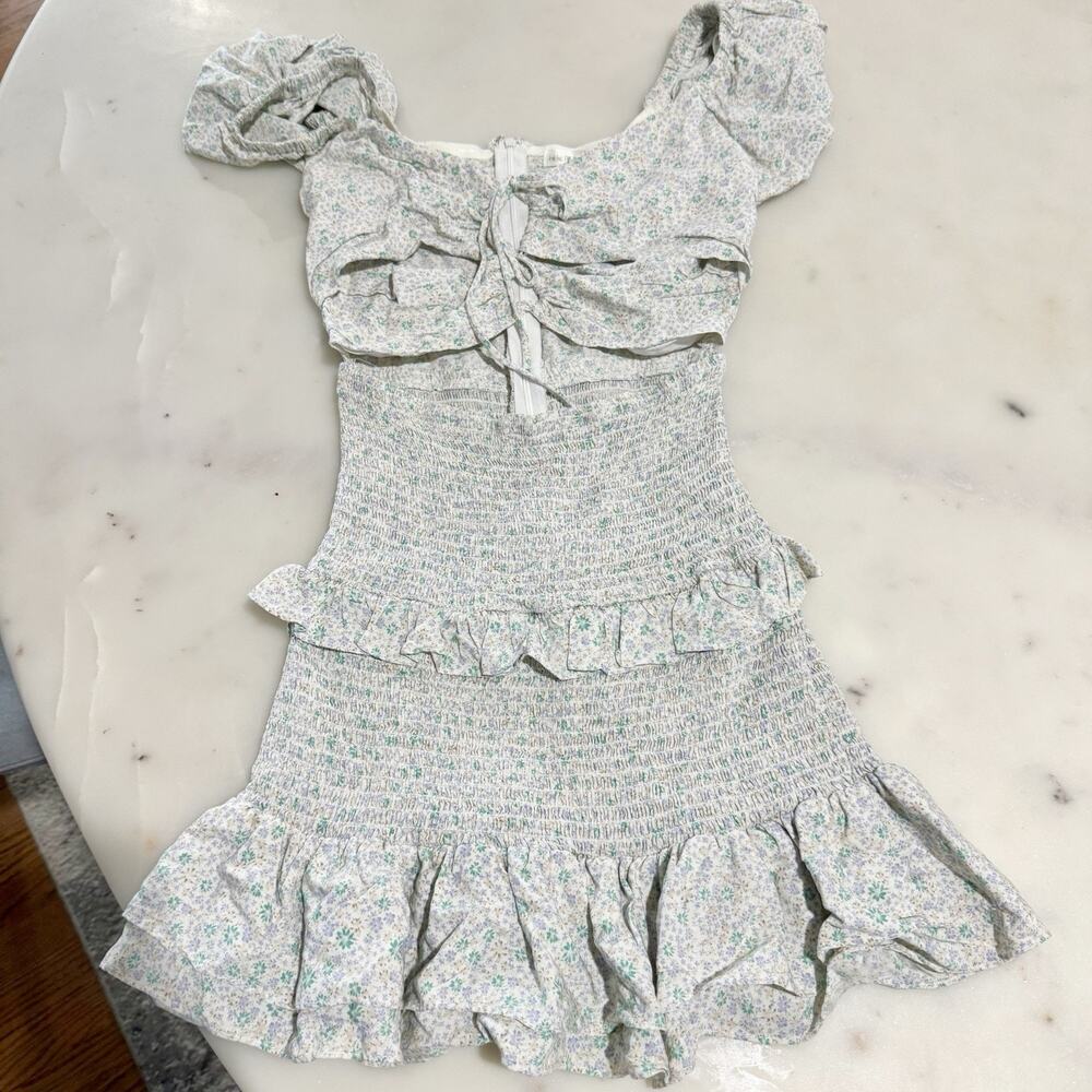 We’re All The Pretty Girls S Floral Cutout Mini Sundress Ruched Bodice Ruffled